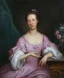Thomas Bardwell, Three Quarter Length Portrait of a Lady wearing a Pink Dress, her left Elbow resting on a Table adorned with Flowers, 1766, oil on canvas