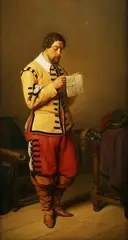 Ferdinand Daems, Swordsman studying a Map in an Interior, 1834, oil on panel