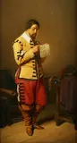 Ferdinand Daems, Swordsman studying a Map in an Interior, 1834, oil on panel