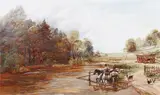 Charles Thomas Burt, Farm Landscape with Horses watering, oil on canvas