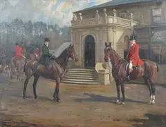 Lionel Edwards, Susan Alice Anderson and Thomas William Anderson on Horseback wearing Hunting Dress outside Grace Dieu, Waterford, Ireland, oil on canvas