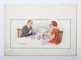 Donald McGill, Of course I remember our wedding day, there wasn't a happier man in England than your father!, gouache on card