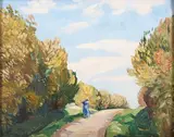 Stuart Scott Somerville, Landscape with Figure on a Path, 1931, oil on board