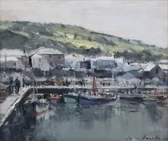 Ian Houston, The Inn & Harbour, Mevagissey, oil on board