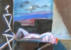Brüer Tidman, Moonlit Scene with Reclining Figure, 21st century pastel
