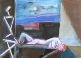 Brüer Tidman, Moonlit Scene with Reclining Figure, 21st century pastel