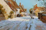 John Haskins, Snow in the Village (Stevington, Bedfordshire), oil on board