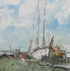 Tom Coates, Old Boatyard, Thames Estuary, watercolour