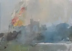 Tom Coates, Fire at Windsor, Study I, watercolour