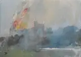 Tom Coates, Fire at Windsor, Study I, watercolour