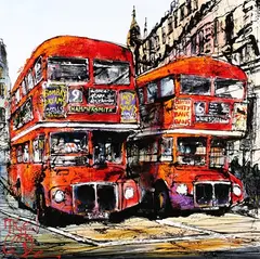 Nigel Cooke, London Buses, 21st century acrylic on board