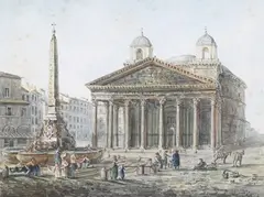James Forbes, View of the Pantheon and Piazza della Rotunda, Rome, watercolour on laid paper