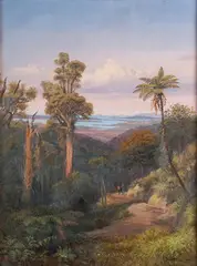 Charles Blomfield, Auckland Harbour from the Waitakere Ranges, 1889, oil on canvas