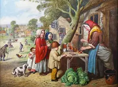 Children at a Sweet Stall by Henry Charles Bryant, oil on canvas, sold Sep 2023