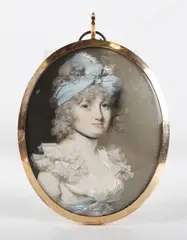 George Engleheart, Oval Half Length Miniature Portrait of Harriet Reid née Gildart, watercolour on ivory