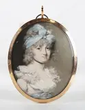 George Engleheart, Oval Half Length Miniature Portrait of Harriet Reid née Gildart, watercolour on ivory