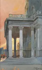 Joseph Cunningham Harker, Neoclassical Portico, 1909, watercolour with gouache