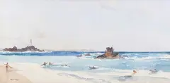 Surf Riders at Corbiere, Jersey by Francis Russell Flint, 1979, watercolour, sold Sep 2023