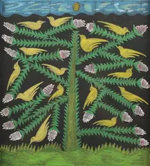 Scottie Wilson, Birds and Tree, ink with gouache