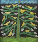 Scottie Wilson, Birds and Tree, ink with gouache