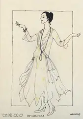 Martin Battersby, Capriccio, the Countess' (Costume design for Glyndebourne), ink with pastel