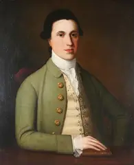 Strickland Lowry, Half Length Portrait of a Gentleman wearing a Green Jacket and White Stock, with his Hand placed on a Book, oil on canvas