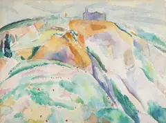 Edward Wolfe, Landscape with Large Building on a Hilltop, watercolour over pencil