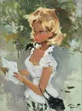 Pierre Grisot, Study of a Lady holding a Piece of Paper, oil on canvas