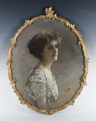 Emily Eyres, Oval Half Length Portrait of a Lady, charcoal with coloured chalks