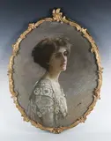 Emily Eyres, Oval Half Length Portrait of a Lady, charcoal with coloured chalks