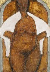 John Emanuel, Standing Figure, 1988, oil on gold leaf paper