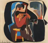 Ken Alrendana Spencer, Cubist Figure Study, pastel with acrylic and watercolour