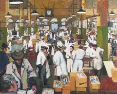 Ann Langford Dent, Billingsgate Market, oil on board