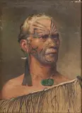 Vera Cummings, He-Tino-Toa (Half Length Portrait of a Maori Man with Moko Tattoos, wearing a Korowai Cloak and Tiki), oil on canvas