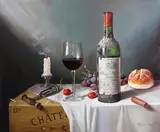Raymond Campbell, Chateau Montrose, Saint-Estephe 1985' (Still Life with Wine Bottle, Bread, Corkscrew, Candle, Glass and Grapes)