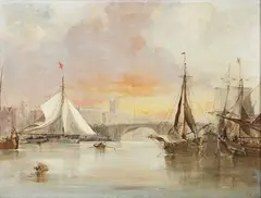 George Chambers, The Thames at Southwark, oil on canvas