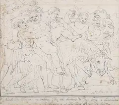 François Boitard, Bacchanalian Scene, pen with ink on laid paper