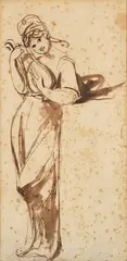 George Romney, Study of a Lady with a Lyre, pen and brush with ink over pencil on laid paper