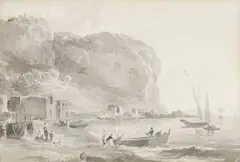 William Marlow, Below Posilippo, monochrome watercolour wash over pencil