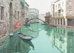Giuseppe Marino, Canal Scene with Gondola, Venice, oil on canvas board