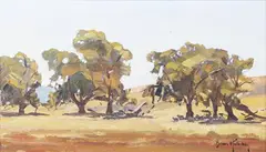 Brian Halliday, Landscape with Trees, probably Wanaka, New Zealand, oil on canvas-board