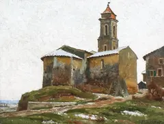 Adrian Scott Stokes, Continental Landscape View with Church, 1913, oil on canvas