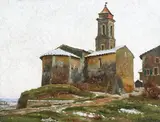 Adrian Scott Stokes, Continental Landscape View with Church, 1913, oil on canvas
