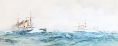 Charles Dixon, Shipping in Choppy Waters, watercolour with gouache