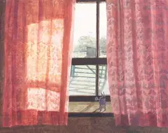 Victoria Crowe, Sunlit Curtains, acrylic with watercolour
