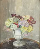 Emily Beatrice Bland, Still Life of Flowers in an Urn, oil on board