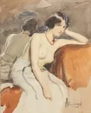 Albert Henry Collings, Seated Female Nude, 1914, watercolour