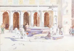 Freda Marston, The Fountain Bergamo, watercolour
