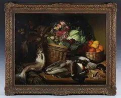 George Lance, Still Life of Fruit, Vegetables, Fish and Ducks, 1846, oil on canvas