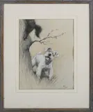 Cecil Aldin, It's a Lucky thing that Dogs Can't Climb' (Fox Terrier chasing a Cat) and 'I know you'll get me into Trouble' (Fox Terrier and Spaniel), a pair of pencil